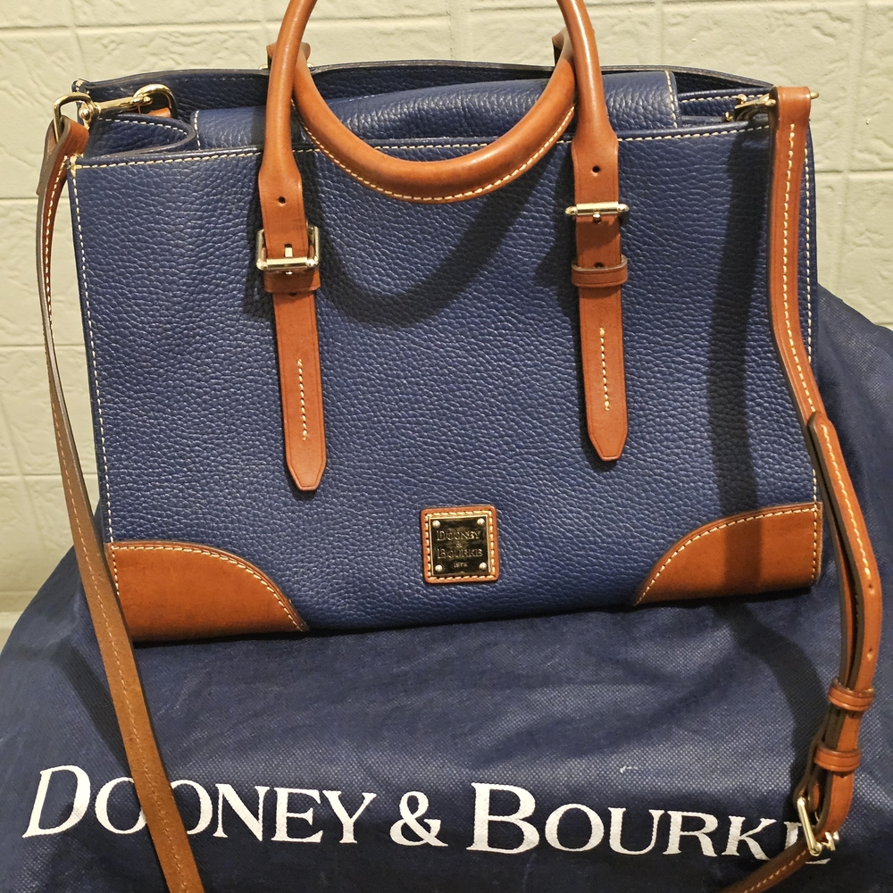 Dooney & Bourke Large Blue and Tan Leather Satchel